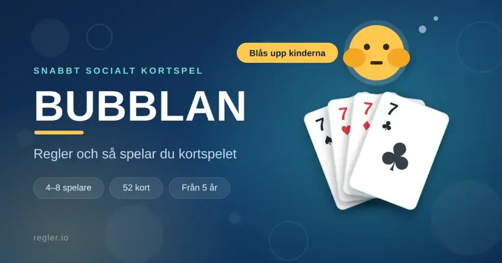 Grafik för kortspelet Bubblan med fyra sjuor i fyrtal och ett ansikte som blåser upp kinderna till bubbelsignalen.